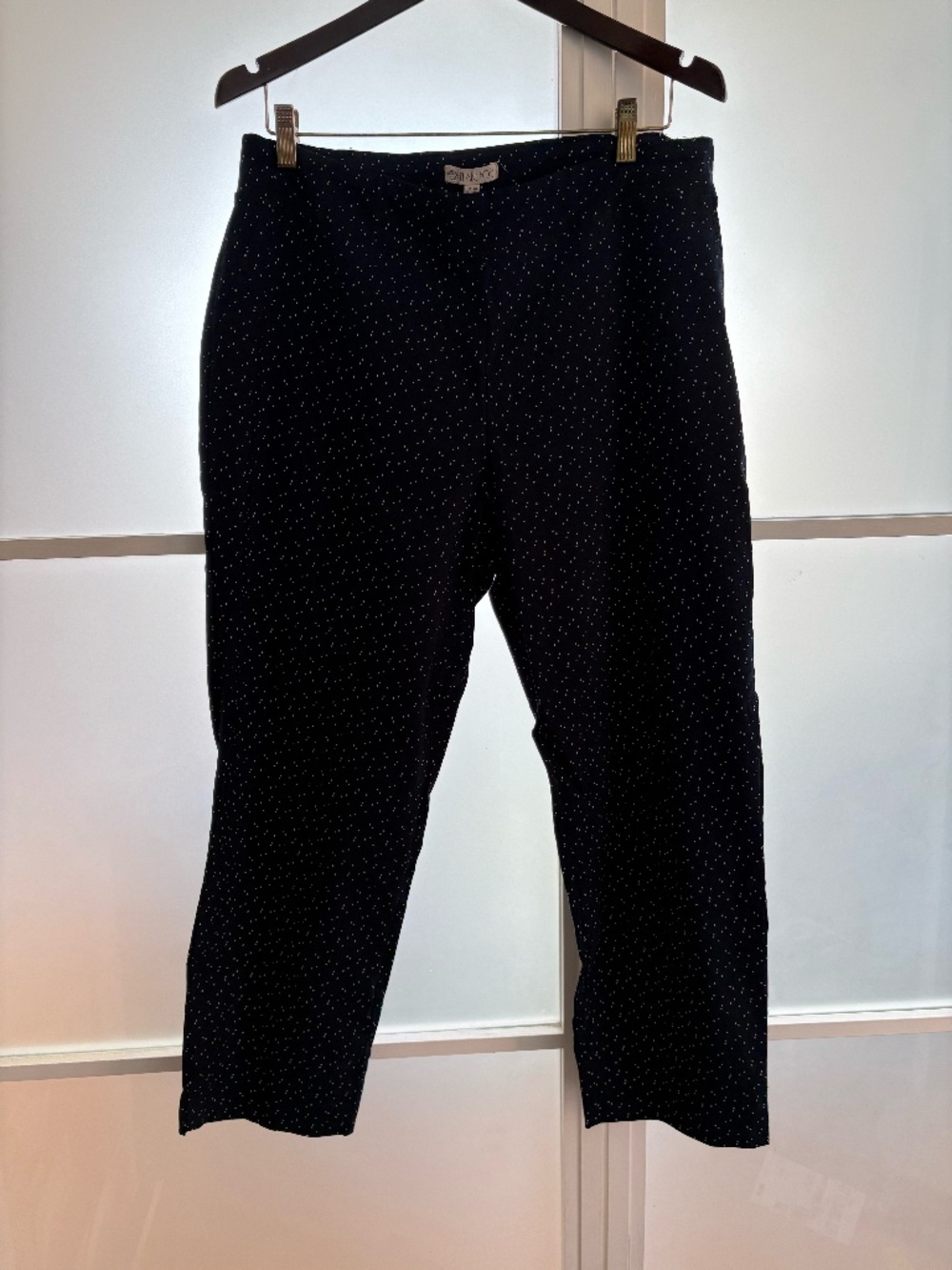 Eliane Rose Navy Dotted Cropped Pants Flat Front Ankle Slit Pull On 14W